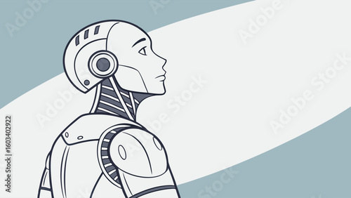 Profile of a Futuristic Humanoid Robot Contemplative Pose.