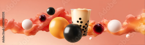 Abstract Swirl Backdrop Inspired by Thai Tea and Boba Colors
