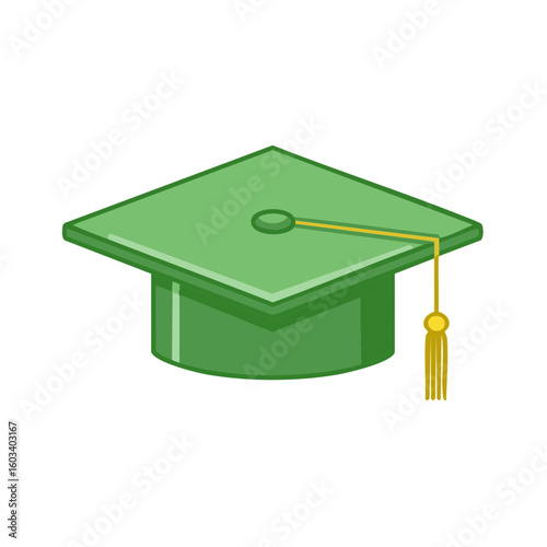 Celebratory green graduation cap with gold tassel symbolizes academic achievement, education success, and scholarly pursuits.