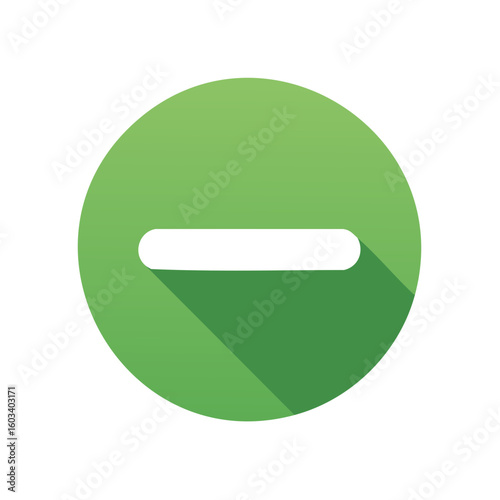 Green circle graphic containing the subtraction mathematical symbol, long shadow.