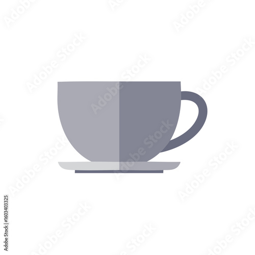 Single Gray Cup and Saucer Illustration Flat Style Design Isolated on White