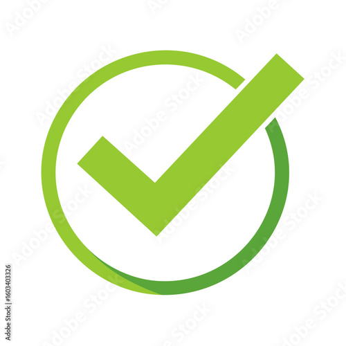 Green Check Mark in Circle Symbolizing Approval and Success, Vector Illustration