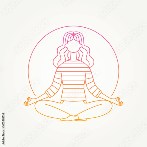 minimalist woman meditating line art icon logo vector illustration design. simple modern yoga and zen logo concept