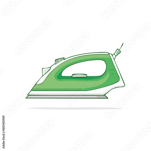 Flat Iron Illustration of a Green Clothing Iron for Garments and Laundry