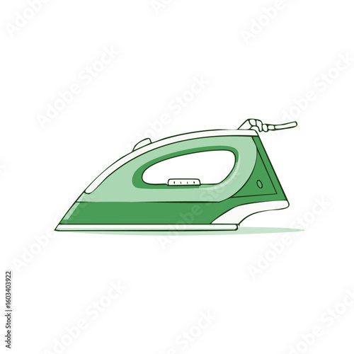 Modern Green Iron Illustration, Clothes Ironing Appliance Design, Home Electronic Equipment