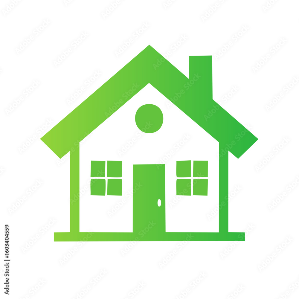 House icon vector with green gradient symbol for real estate or home design, isolated on white background