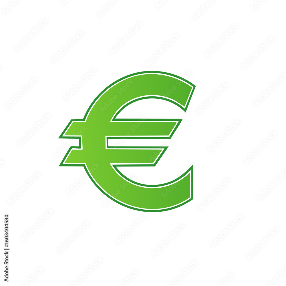 Fototapeta premium Vibrant green euro symbol representing finance banking and currency on a white background