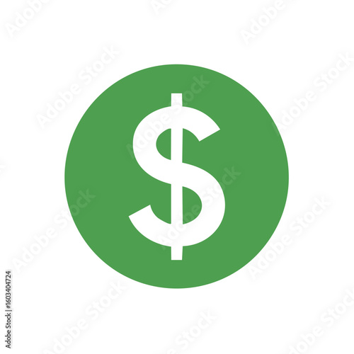 White Dollar Sign in a Green Circle Icon Representing Finance and Money