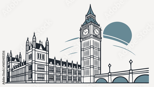 Stylized Illustration of Big Ben and the Houses of Parliament.