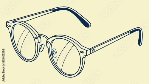 Stylized Illustration of Round Eyeglasses with Dark Blue Outlines.