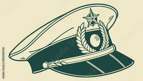 Stylized Military Officers Hat with Star and Laurel Wreath.