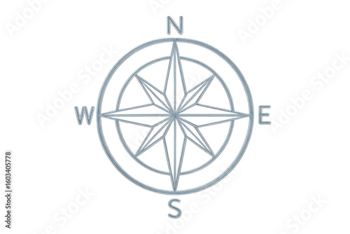 Glass compass rose revealing cardinal directions on transparent backdrop, representing navigational precision and adventurous spirit