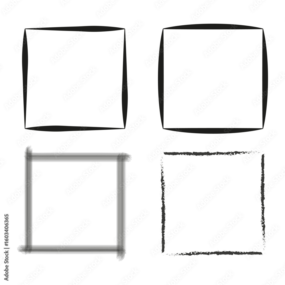 Distorted square borders. Grunge black frames. Textured vector symbols. Artistic minimal shapes. Distorted square borders. Grunge black frames. Textured vector symbols. Artistic minimal shapes.