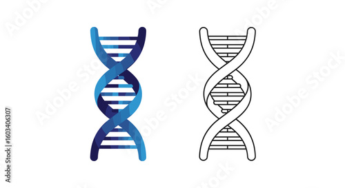 Illustration showing a blue dna strand and a black and white dna strand design