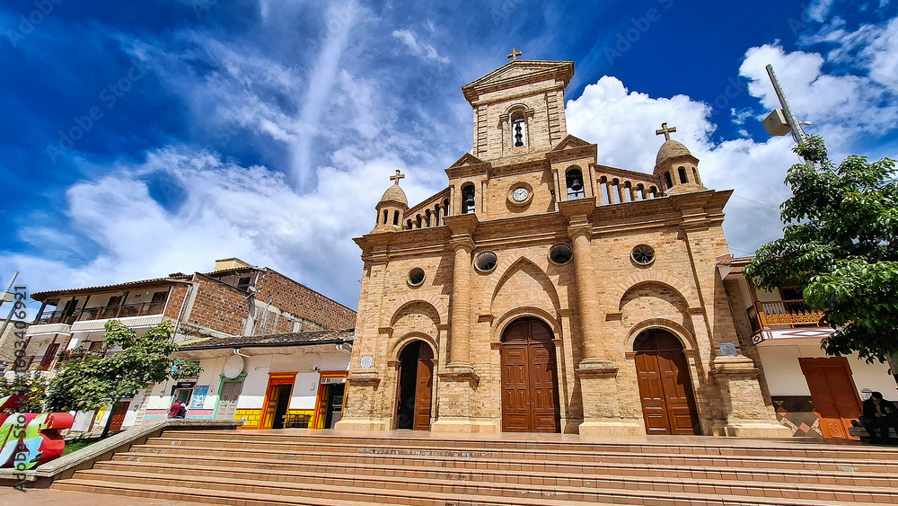 Obraz premium Entrerrios, Antioquia, Colombia. June 15, 2025. Our Lady of Sorrows Parish is a Colombian Catholic church.