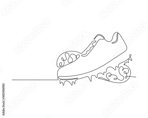 Line art of a golf shoe with motion effect. Minimal sports footwear vector drawing.