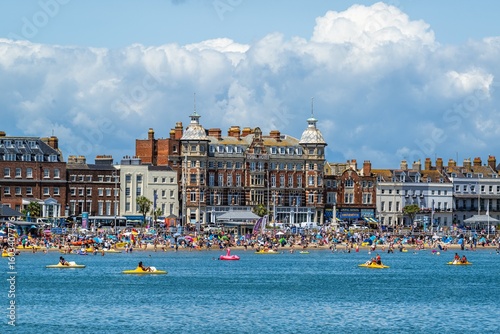 Canvas Print Weymouth seaside and beach, Esplanade, Weymouth, Dorset, England
