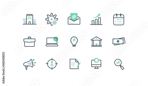 Business and Finance Outline Icon Pack – Color Stroke Style