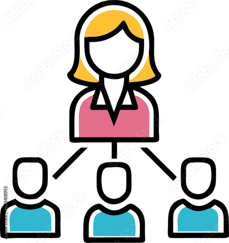 Abstract female boss and employees, team structure icon
