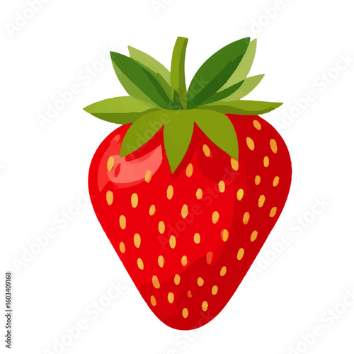 Juicy red strawberries with leaves. Vector illustration. A summer ripe berry is isolated on a white background.