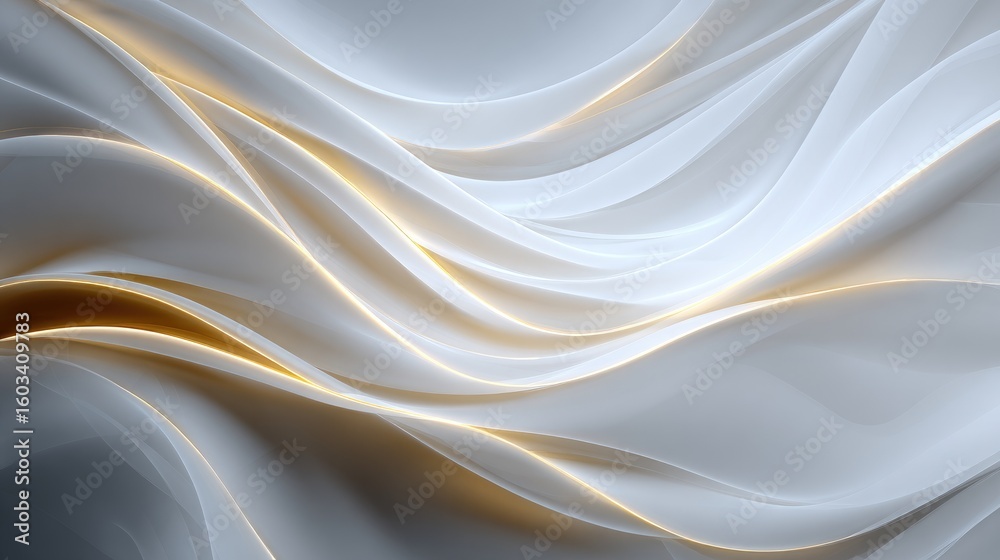 Obraz premium Abstract design of flowing, light gray fabric with golden accents.