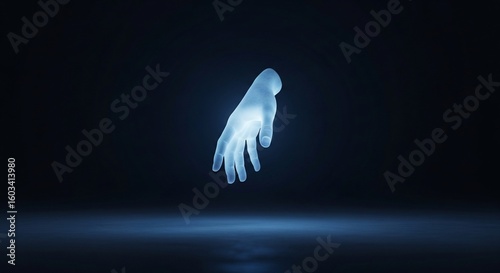 Glowing hand reaching out in the darkness digital art concept of connection and hope in the void of space