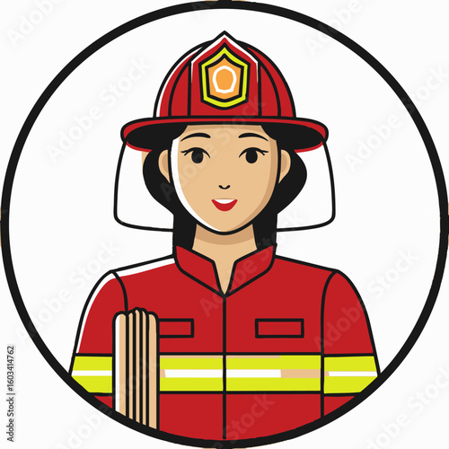 Woman Firefighter Holding a Hose