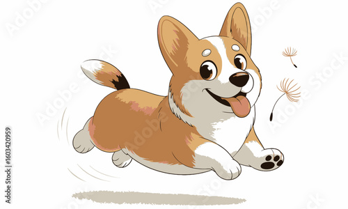 This charming cartoon of a happy Corgi running with joy captures the playful spirit of dogs, showcasing their energy, enthusiasm, and love for life.
