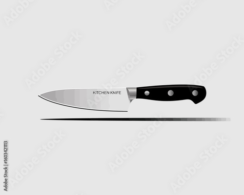 This image portrays a sleek kitchen knife with a black handle, showcasing its sharp blade and modern design, perfect for culinary enthusiasts and chefs.