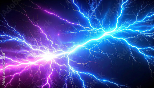 青と紫のイナズマ。イナズマが混じり合う対立構造。Blue and purple lightning. A contrasting structure in which lightning mixes together.
