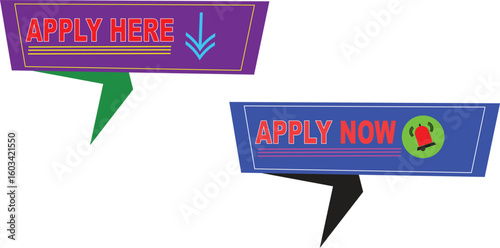 Apply now vector banner label design with arrow symbol in blue and purple for hiring campaign