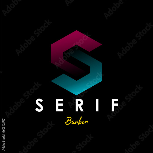Modern logo design featuring a stylized letter S, vibrant color gradient, and "SERIF Barber" text.