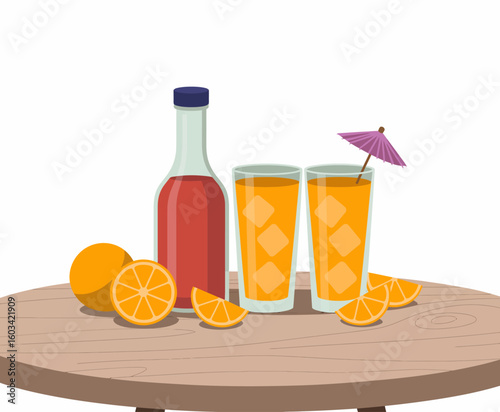 This vibrant image features refreshing summer drinks accompanied by citrus fruits, perfectly capturing the essence of a fun summer gathering or beach party.