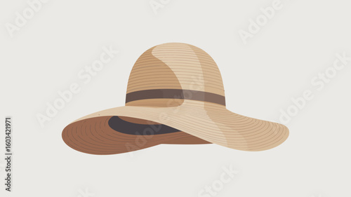 An elegant illustration of a stylish straw hat with a wide brim, representing fashion and summer aesthetics, perfect for sunny outings and leisurely enjoyment.