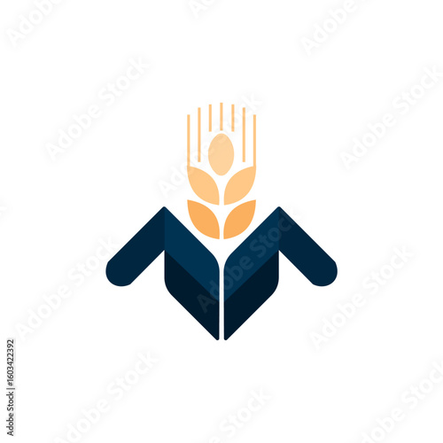 Abstract logo design featuring a wheat stalk within a stylized shape.