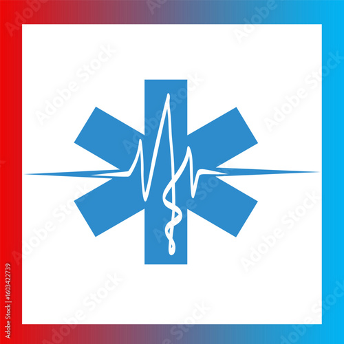 Medical star symbol. Health care Vector. Emergency services icon. Heartbeat pulse graphic.