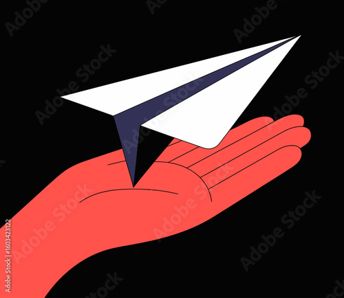 A vivid illustration of a hand presenting a paper airplane, symbolizing hope, creativity, and imagination against a minimalist black backdrop that emphasizes its importance.