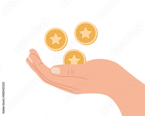 An artistic depiction of a hand holding coins, symbolizing rewards and wealth accumulation in a minimalist style, emphasizing the value of success and achievement.