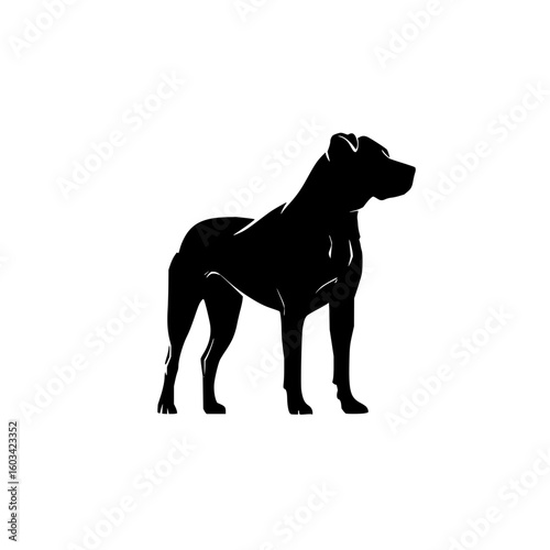 Silhouette illustration of a muscular dog standing with a strong build and short fur in a simple design style