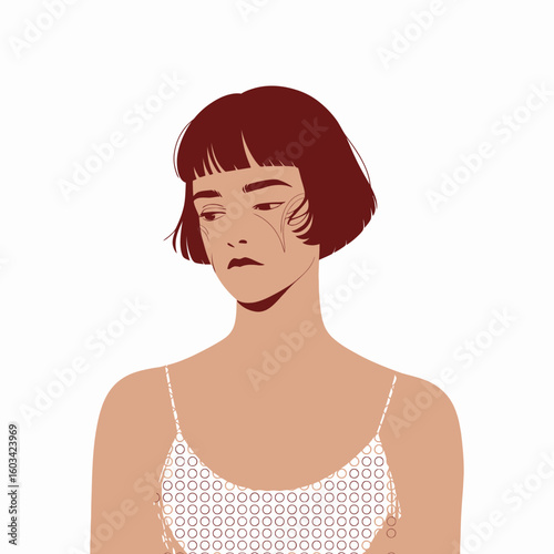 A striking minimalist portrait of a young woman with short hair, underlining themes of individuality and contemporary beauty in a simplistic yet profound manner.