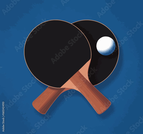 This vibrant image features two table tennis paddles crossed over a ping pong ball, showcasing the excitement and competitive spirit of this fast-paced sport.