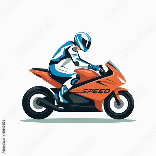 A dynamic image of a stylish motorcyclist riding a sporty racing bike, showcasing speed and adrenaline in a modern and vibrant artistic representation.