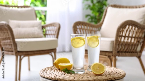 Water flavored with lemon slices