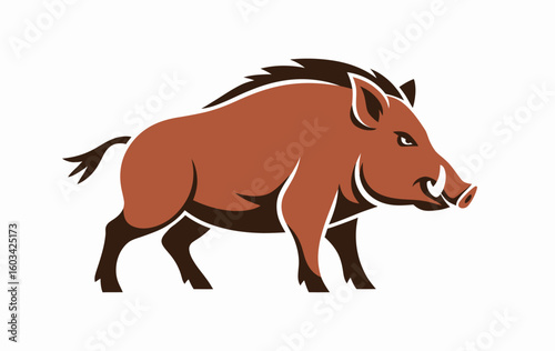 A stylized wild boar illustrated with an emphasis on its muscular build and fierce expression, perfect for wildlife themes and animal illustrations.