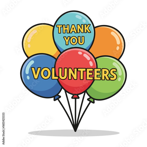 Festive Thank You Volunteers Balloons Illustration for Appreciation and Support Graphics