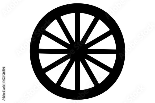 Wagon wheel vector silhouette. Carriage wheel icon symbol