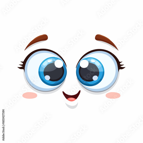 A vector illustration of cute and sad cartoon eyes. Expressive blue eyeballs with worried eyebrows for character design.