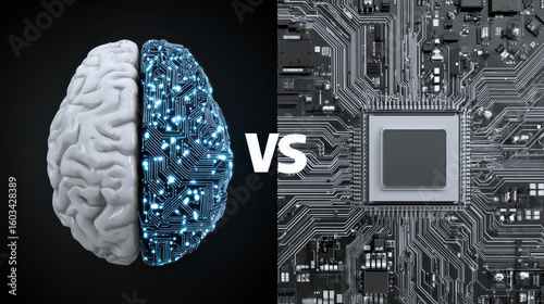 Human brain versus AI showcases processing power, sparking curiosity and wonder about future possibilities