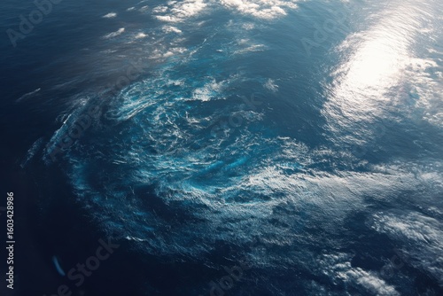 Swirling water surface. Aerial view of ocean. Patterns on surface. Use background