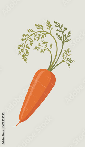A vibrant carrot with green top leaves, representing health and freshness. Perfect for farm-to-table themes, organic produce, and healthy eating visuals.